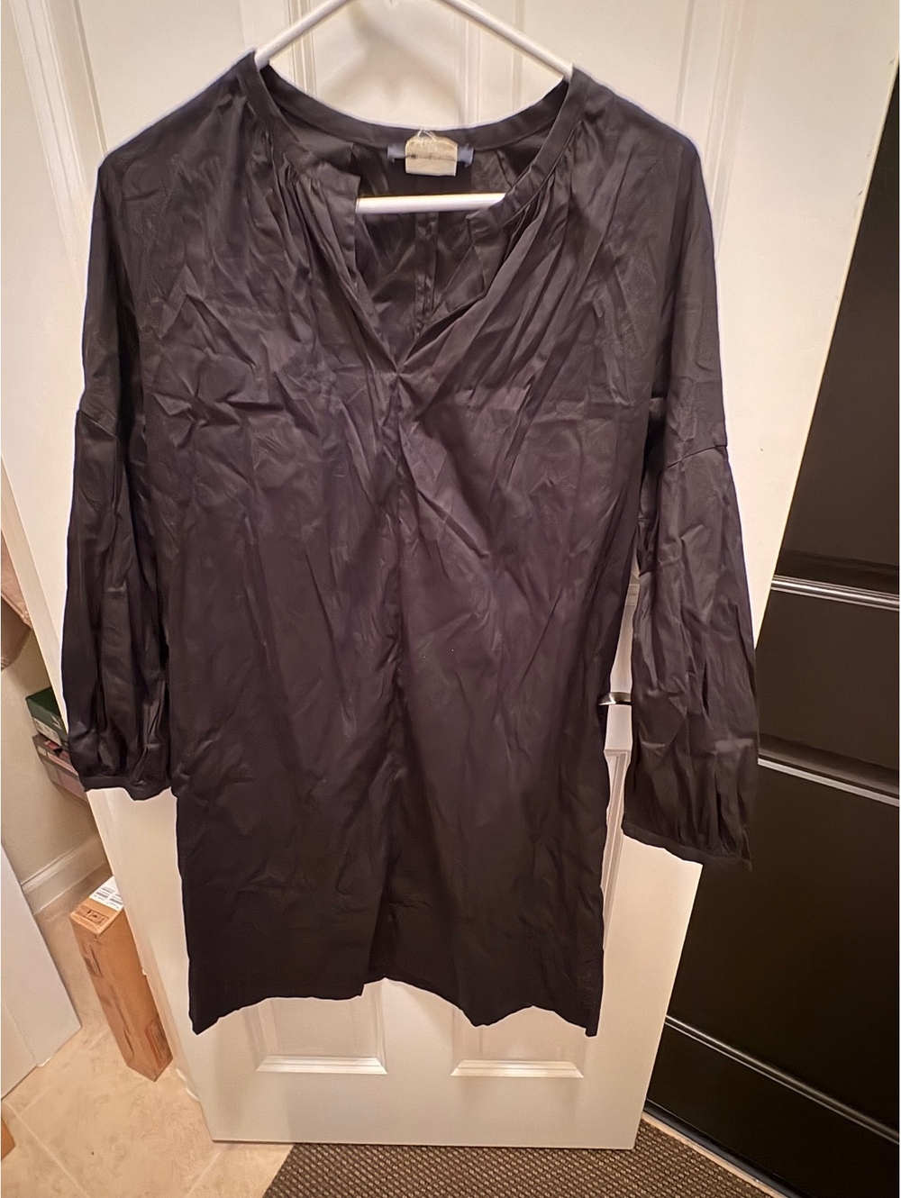 Max Mara Black Silk Dress V-Neck Relaxed Fit Size Regular M